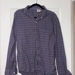 Faherty Navy and Pink Plaid Button Down Shirt